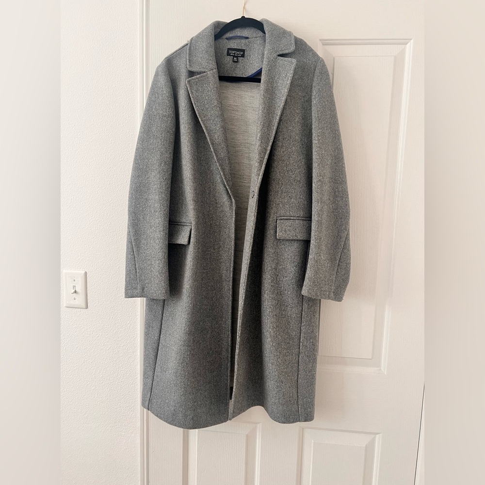 Topshop Grey Wool-Blend women’s Long Coat